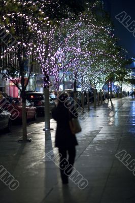 glowing lights on trees in new york city