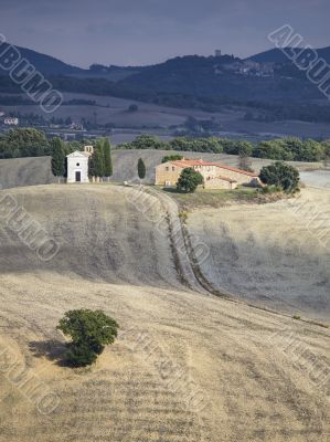 tuscany mountain range and field