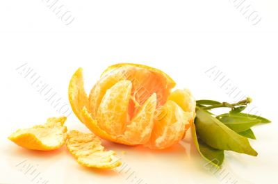 Tangerine with leaves on a white background