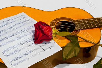 A guitar and a rose.