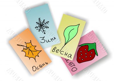 Seasons, cards, autumn, spring, summer, winter