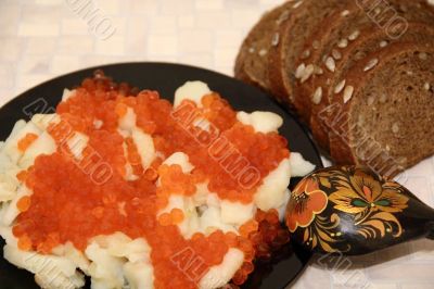 Russian national food caviar and potatoes