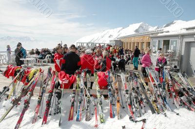 Skiers at mountain top