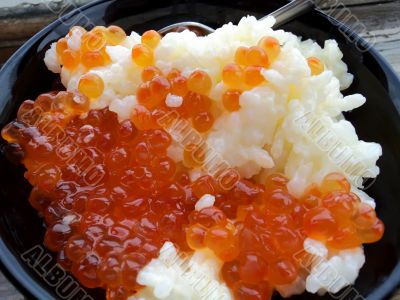 Rice with red caviar