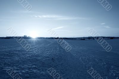 Blue snowed in landscape