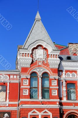 Landscape with historic theater and blue sky