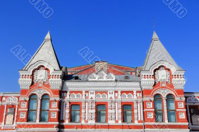 Landscape with historic theater and blue sky
