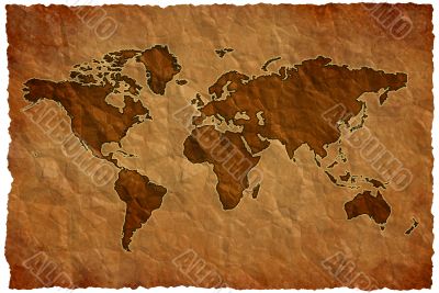 Crumple paper world map