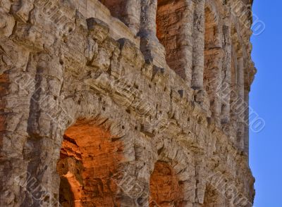 The signs of time on the marble of the Theatre of Marcello in Rome