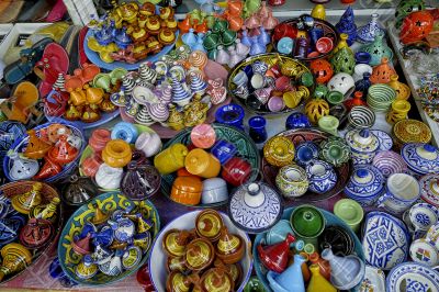 Products for Arab tourists on a stand of the souk