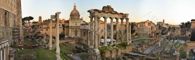 Panorama of the Roman Forum at sunset