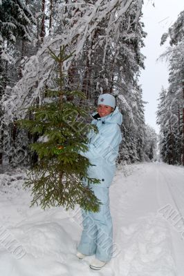 girl snow fir spruce