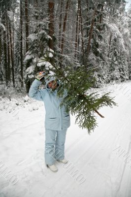 girl snow fir spruce