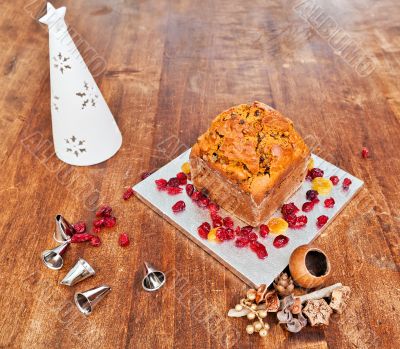 Christmas cake and white candle