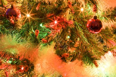 Christmas decorations on a tree branch