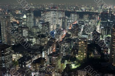 View of Tokyo buildings at night