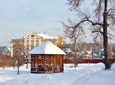 Gazebo in  winter sun light 