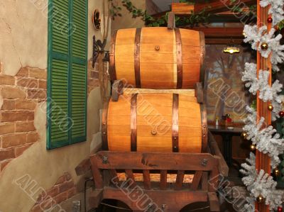 Wooden barrels on a cart