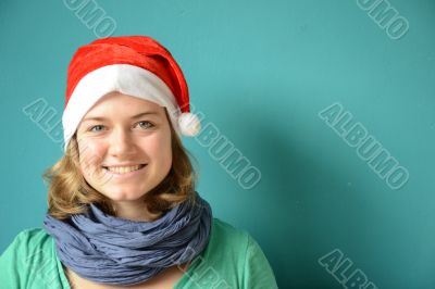 Laughing young Woman with Santa Hat