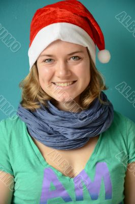 Laughing young Woman with Santa Hat