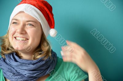 Laughing young Woman with Santa Hat