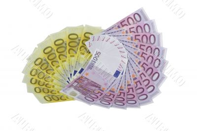 Fans of euro 200 and 500 banknotes