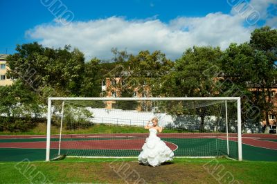 Bride on the football field