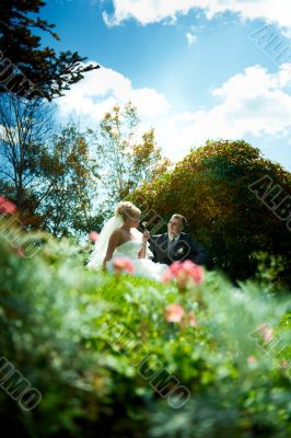 Bride and groom of blue sky