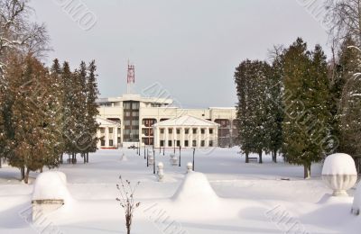 Modern building among trees