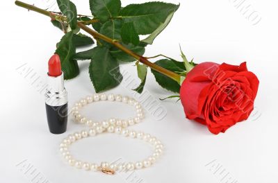 Rose, pearls and lipstick