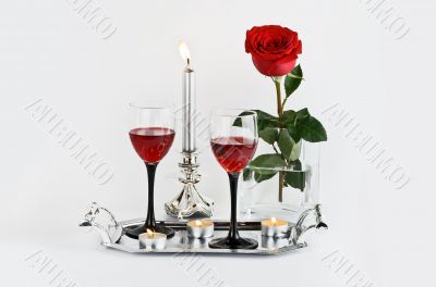 Rose, wine and candles