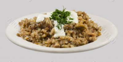 Buckwheat porridge with sour cream and dill