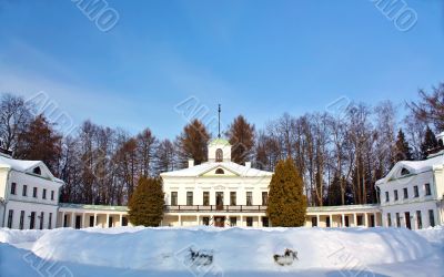 White old time palace in winter 