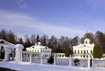 White old time palace in winter 