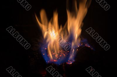 burning fire fireplace night