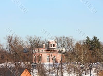 Old time manor in the winter morning