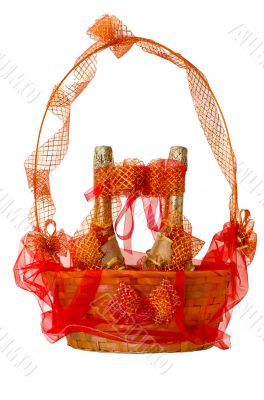 Isolate basket with champagne wedding