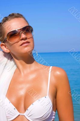 Sexual young girl Relaxing on a beach