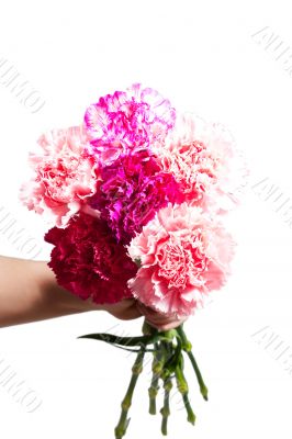 Man gives a bouquet of flowers