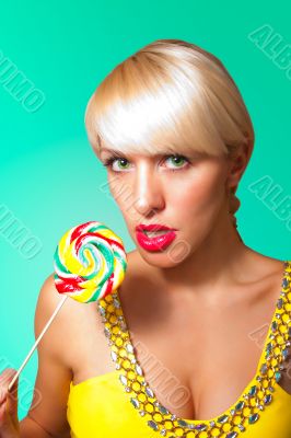 Blonde with lollipop
