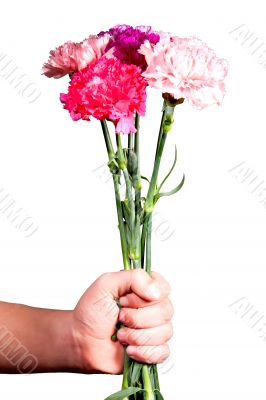 Man gives a bouquet of flowers