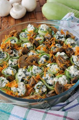 Zucchini rolls stuffed with ricotta and spinach and mushrooms
