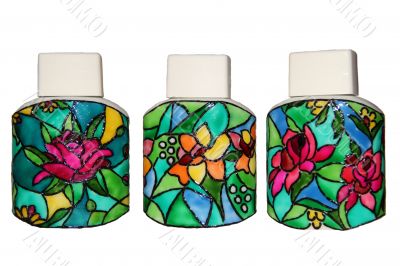Bottles with stained glass patterns