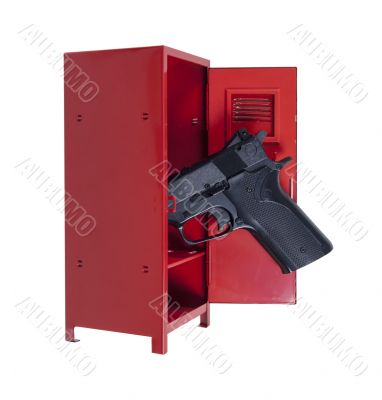 Handgun in a Red Locker