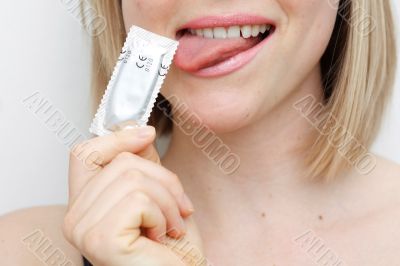 Woman with condom