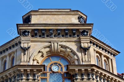 Facade of the house with a turret