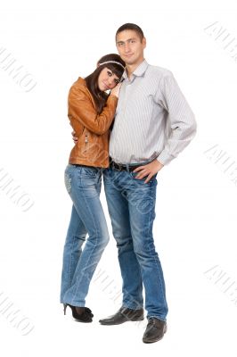 Young beautiful couple isolated on white background