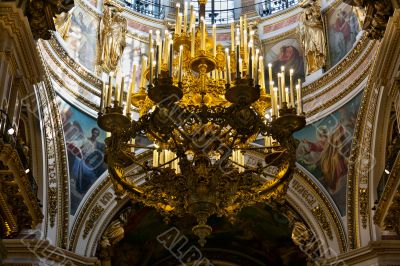 Gold chandelier in the old church