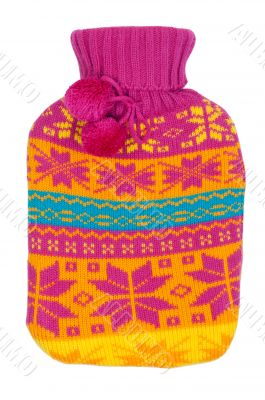 rubber hot water bottle in a knitted cover color