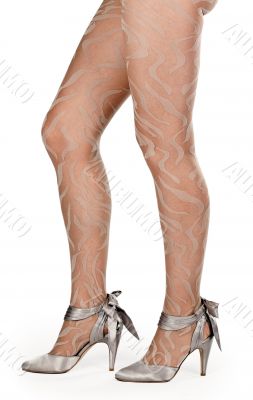 shapely female legs in pantyhose and shoes